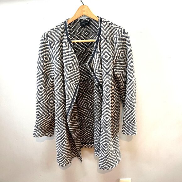 Talbots Heavyweight Chunky Wool Blend Geometric Open Front cardigan Sweater- Siz - Picture 1 of 5